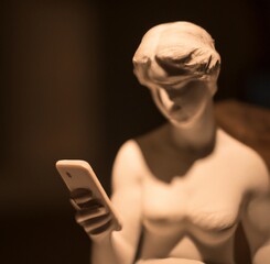 Marble Statue Holding Cell Phone Mobile Phone