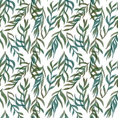 Seamless leaf pattern with watercolor effect