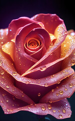 red golden rose with water drops, mixed digital illustration and matte painting