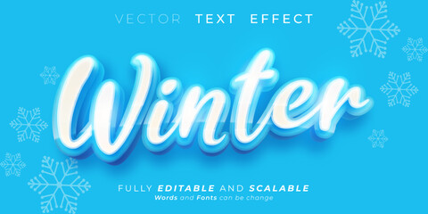 Fototapeta na wymiar Editable text effect, winter with 3D style lettering