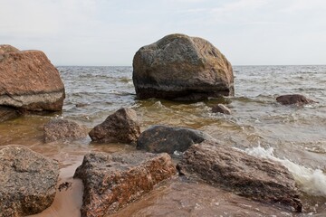 Fototapeta na wymiar Rocky seashore on the island of Kaunissaari, Pyhtää, Finland.