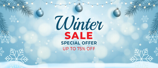 Realistic banner winter sale background