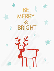 Christmas card with an inscription Be merry and bright. - Vector illustration