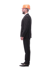 in full growth. successful businessman in a protective helmet