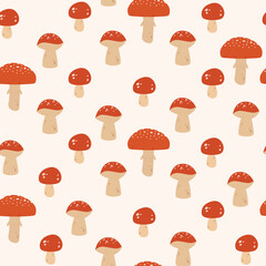 Mushroom pattern. Mushroom vector seamless pattern. Cartoon mushroom background.