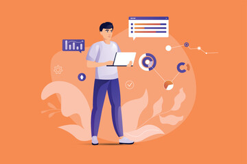 Data analysis concept with people scene. Vector illustration.