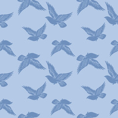Japanese Flying Bird Motif Vector Seamless Pattern