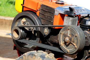 Old fashioned farm tractor. Classic old tractor for farm working. sri lanka.