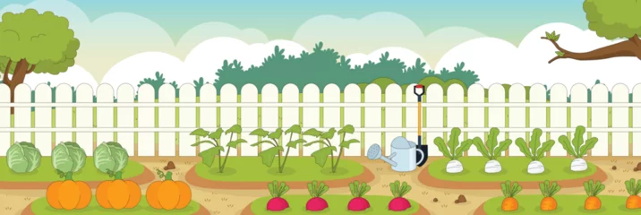 Fotobehang Cute and nice design of vegetable plot and interior objects vector design © naughtynut
