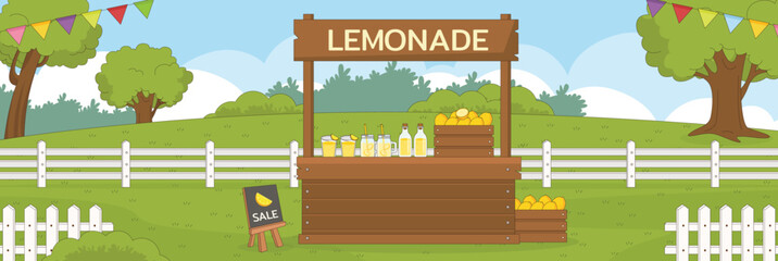 Cute and nice design of Lemonade stand and interior objects vector design