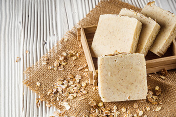 handmade soap on a white wooden rustic background