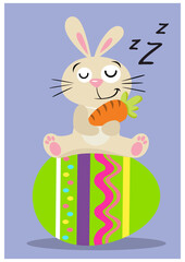 Cute illustration with funny bunny sleeping holding a carrot