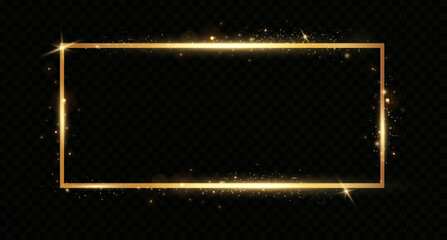 Obraz premium Golden light frames. Luminous luxury banner. Rectangular frame with light effects.