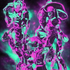 Neon Abstract Bright Battle Scene