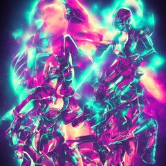 Neon Abstract Bright Battle Scene