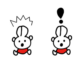 驚く赤い服のうさぎさん