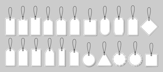 Price tag icons collection.Set of blank white paper price tags or gift tags .Paper labels set. Discount tags.Cardboard.