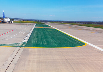 Airport runway . Aircraft at the parking lot