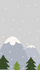 Vector illustration. Flat winter landscape. Snowy background. Clear blue sky. Snowstorm. Snowy weather. Design elements for posters, etc