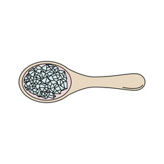 Bath salt in a wooden spoon. Skin care and health products icon