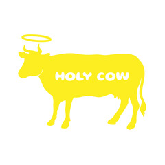 Holy cow with halo. Sign icon Indian cow worship. Be careful not to harm the cow.