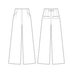 Fashion technical drawing of high-waisted trousers 