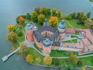 Aerial view of Swedish 16 th century Gripsholm castle located in Mariefred Sodermanland