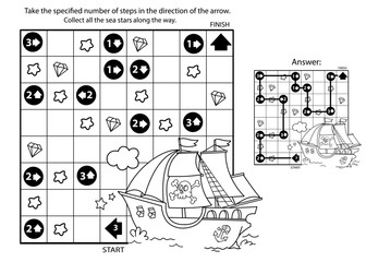 Maze or Labyrinth Game. Puzzle. Coloring Page Outline Of cartoon pirate ship with treasure island. Coloring book for kids.