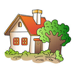 Cartoon cute village home. Country house. Summer cottage. Colorful vector illustration for kids.