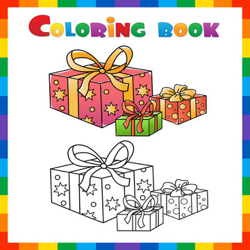 Coloring Page Outline Of cartoon holiday gifts. Coloring book for kids