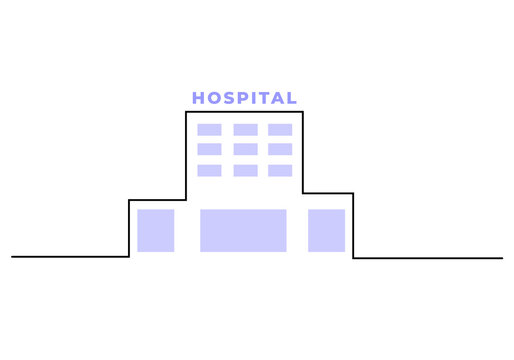 One continuous single line of establishing exteriors hospital isolated on white background.