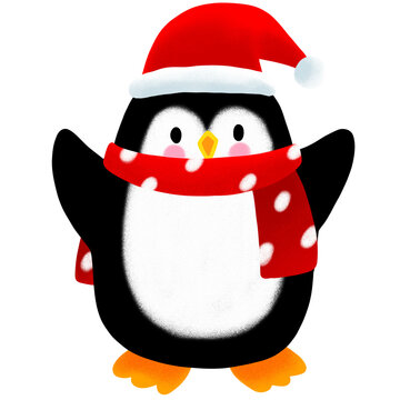 Penguin in winter character cute cartoon clipart.