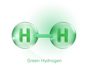 H2 molecule symbol. Green hydrogen production concept.