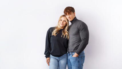 happy attractive young couple - isolated on white background