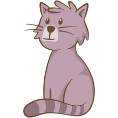 Happy purple cat sitting. Cute illustration of a cat sitting on the floor. Vector illustration on white background.