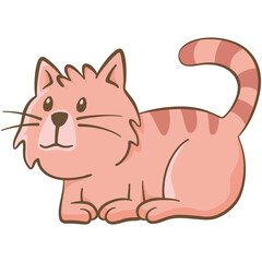 Pink cat lying on the floor. Cute illustration of a cat that is lying on the ground. Vector illustration on white background.