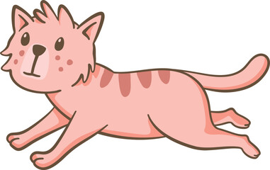 Pink cat running. Cute illustration of a little cat running fast. Vector illustration on white background.