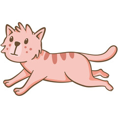 Pink cat running. Cute illustration of a little cat running fast. Vector illustration on white background.