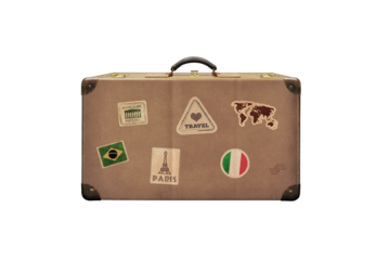 Isolated old retro traveler suitcase PNG transparent