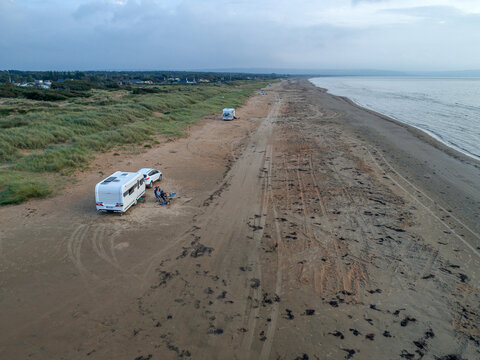 Caravan Campig Sunset beautiful landscape beach sand dunes near Melbystrand Laholm Sweden coast outdoor Lifestyle