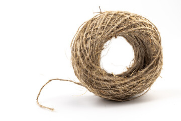 Jute twine isolated on white background. hank of twine close-up.