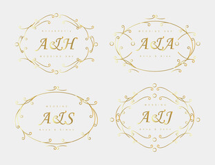 Collection of personal wedding monograms. Set of vintage vector templates.