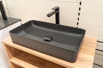 New Black Sink with Faucet, Contemporary Wash Basin, Washbasin, Wash Bowl, Bathroom Interior