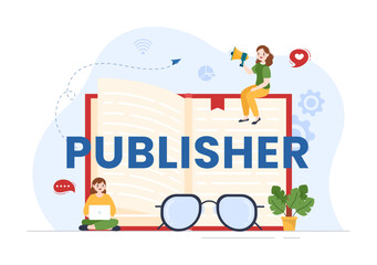 Fototapeta premium Digital Publishing Content Blog Marketing Writing for Social Media or Webpage Organization in Template Hand Drawn Cartoon Flat Illustration