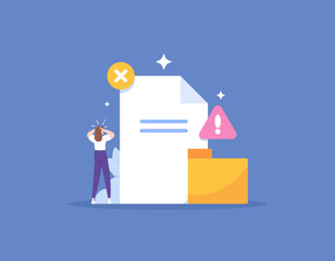 file is rejected or corrupt. document or data error. folder cannot be accessed. an error occurred in the file. object does not pass the verification or assessment. a woman is shocked and confused