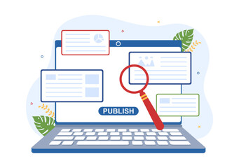 Digital Publishing Content Blog Marketing Writing for Social Media or Webpage Organization in Template Hand Drawn Cartoon Flat Illustration