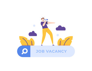 Looking for new job. job seekers look for opportunities and look for vacancies or job positions. an HR manager uses a telescope to find new employees. job search center or site. career. illustration