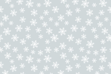 Vector Christmas, new year, gray holidays snowflakes pattern horizontal background. Winter hand drawn texture for print, paper, design, decor, gift, backgrounds