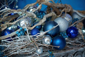 New Year and Christmas decoration at home. Close-up of decorative elements.