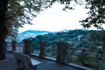 Urbino, (PU), Italy - August 10, 2022: View from Urbino town, Pesaro Urbino, Marche, Italy, Europe